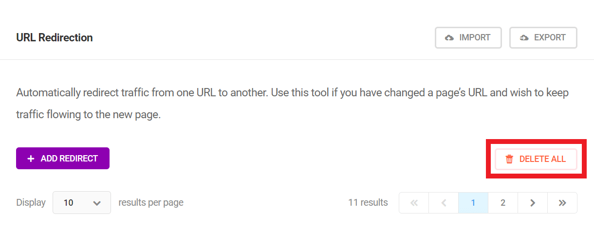Delete all URL redirections in SmartCrawl