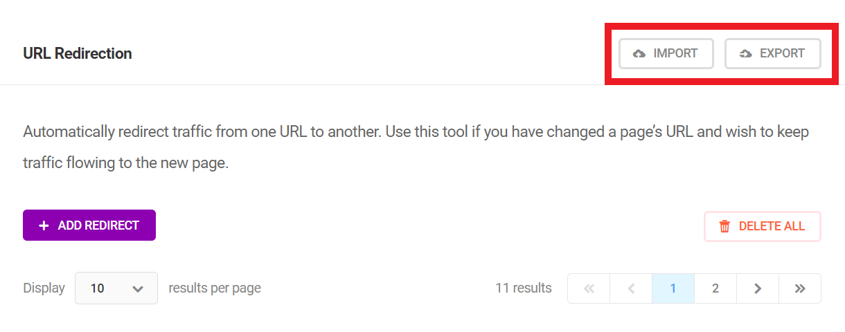 Importing and exporting URL redirects