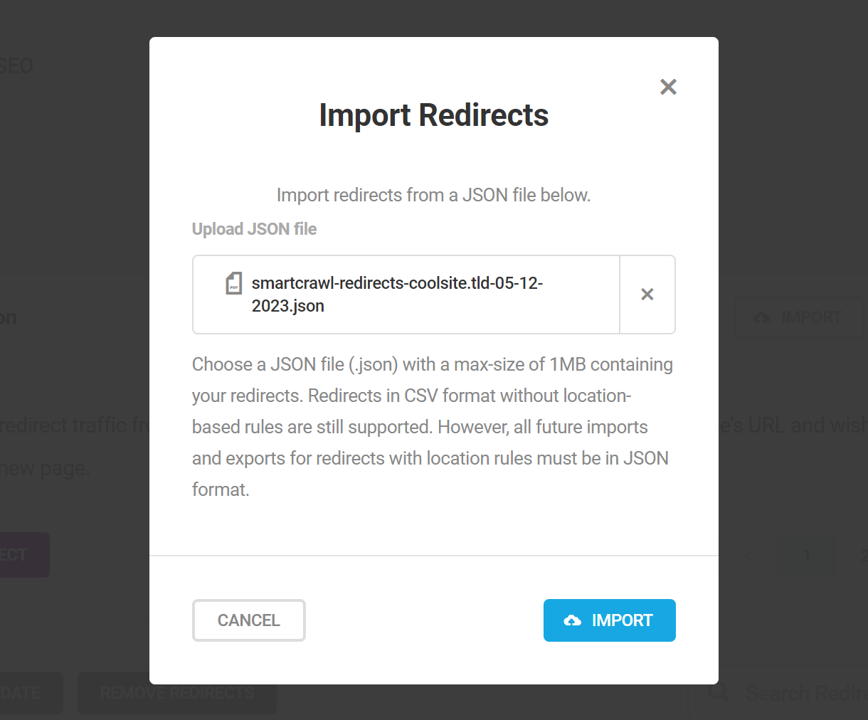 Importing URL redirects