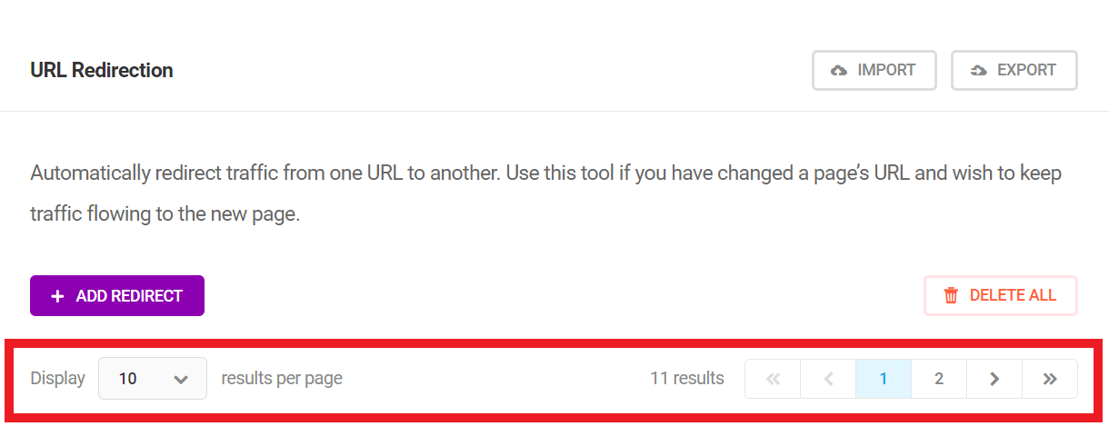 Pagination of URL redirections in SmartCrawl