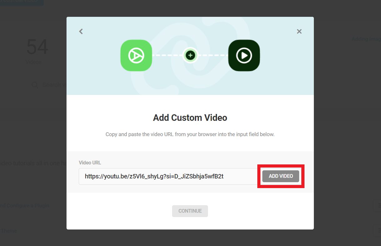 Enter URL to custom video in Integrated Video Tutorials