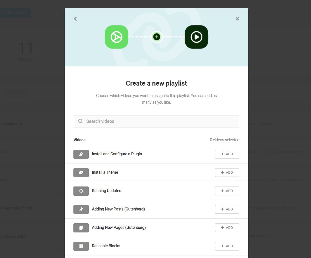 Select videos to add to custom playlist in Integrated Video Tutorials