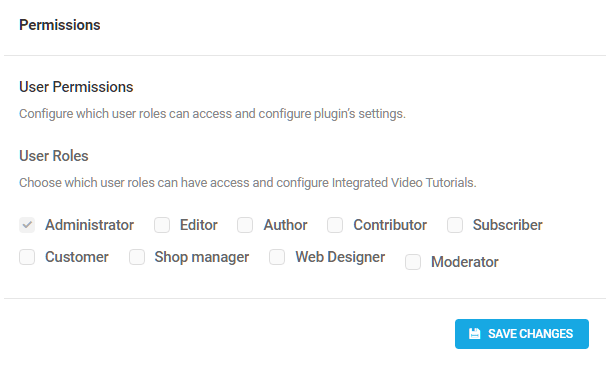 User role permissions in Integrated Video Tutorials