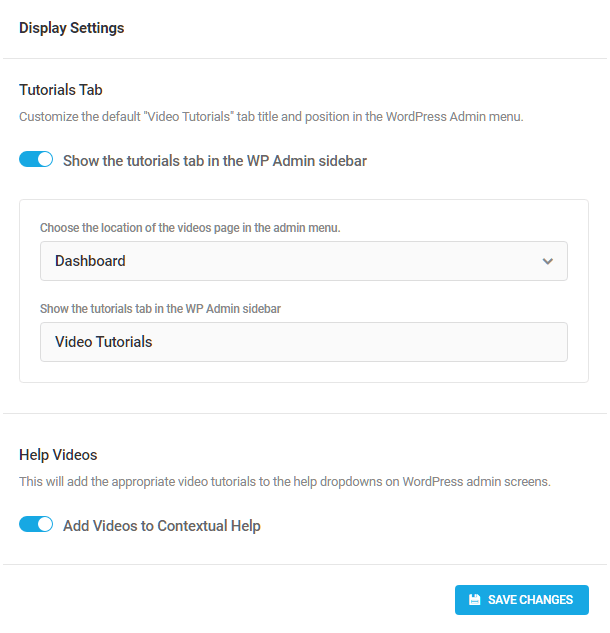 Display settings in Integrated Video Tutorials