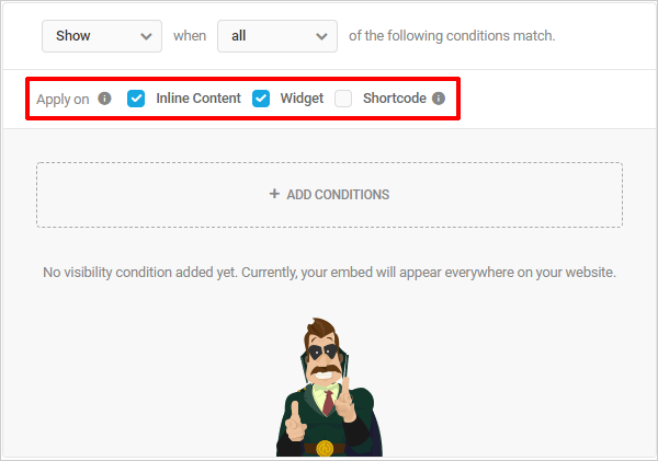 Hustle visibility conditions - display options.