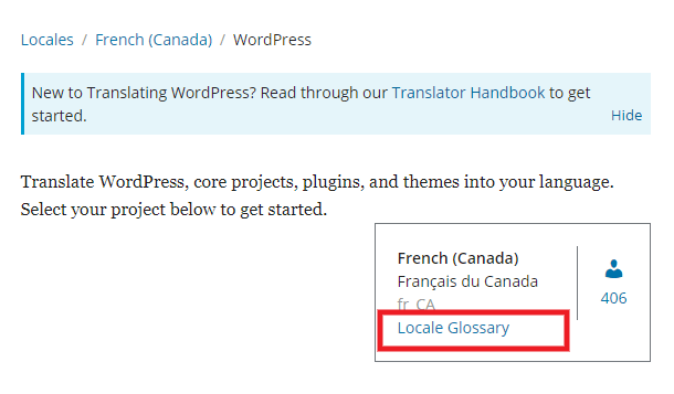 WordPress locale glossary