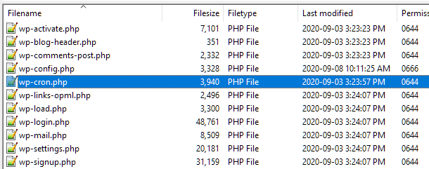 Locate wp-cron file in Filezilla