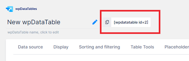 Copy wpDataTables shortcode