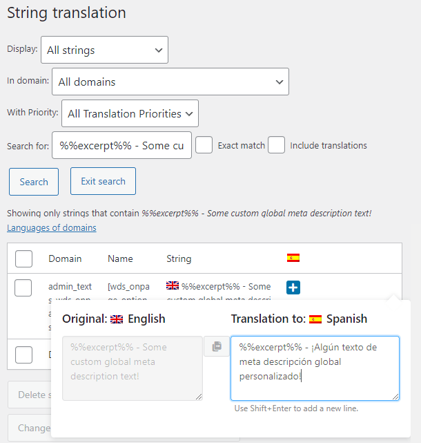 Translating global SEO text via WPML's String Translation screen