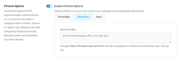 An example of additional settings for X-Frame-Options.
