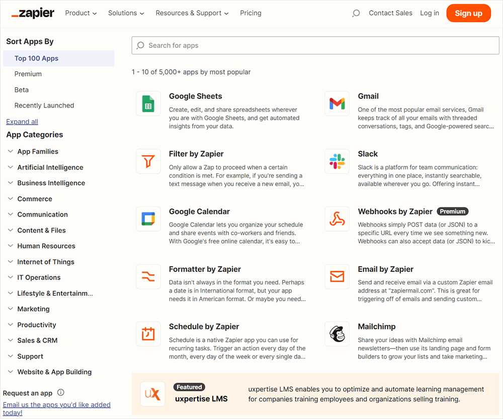 Zapier web app integrations.