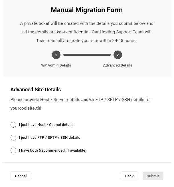 hub migration manual modal